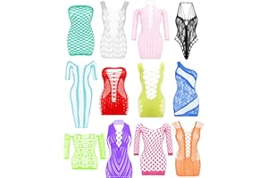 Fishnet Lingerie for Women Mesh Bodysuit Sexy Lace Babydoll Nightwear(12 Pcs)