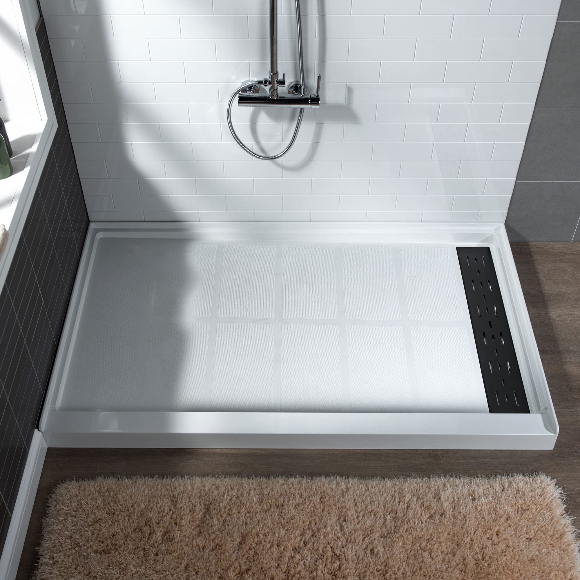 Photo 1 of WOODBRIDGE 60"L x 30"W x 4"H Shower Base,Right Drain,Non-Slip Single Threshold Shower Pan, Solid Surface with Matte Black Linear Drain Cover