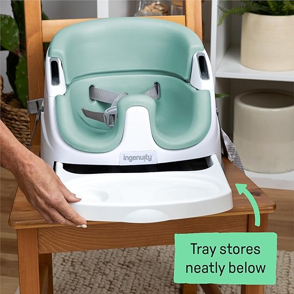 INGENUITY BABY BASE 2-IN-1 BOOSTER FEEDING AND FLOOR SEAT WITH SELF-STORING TRAY – MIST