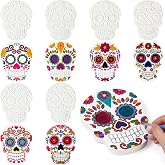 Vertintong 12 Pcs Halloween Ceramics to Paint Crafts Sugar Skull Unpainted | Day of The Dead Decorations, White Gypsum Skulls DIY Paint Your Own Craft Kit for Día De Los Muertos Party, 6 Unique Embossed