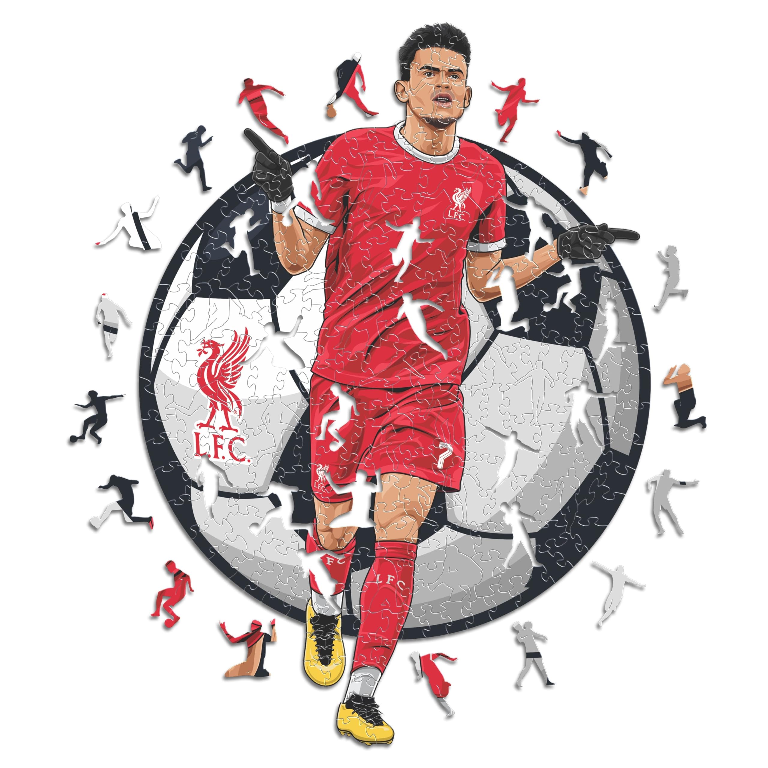 Iconic Puzzles - Luis Diaz, Liverpool, 100% eco-sustainable wooden puzzle with official license, size M, 270 pieces, jigsaw for children and adults