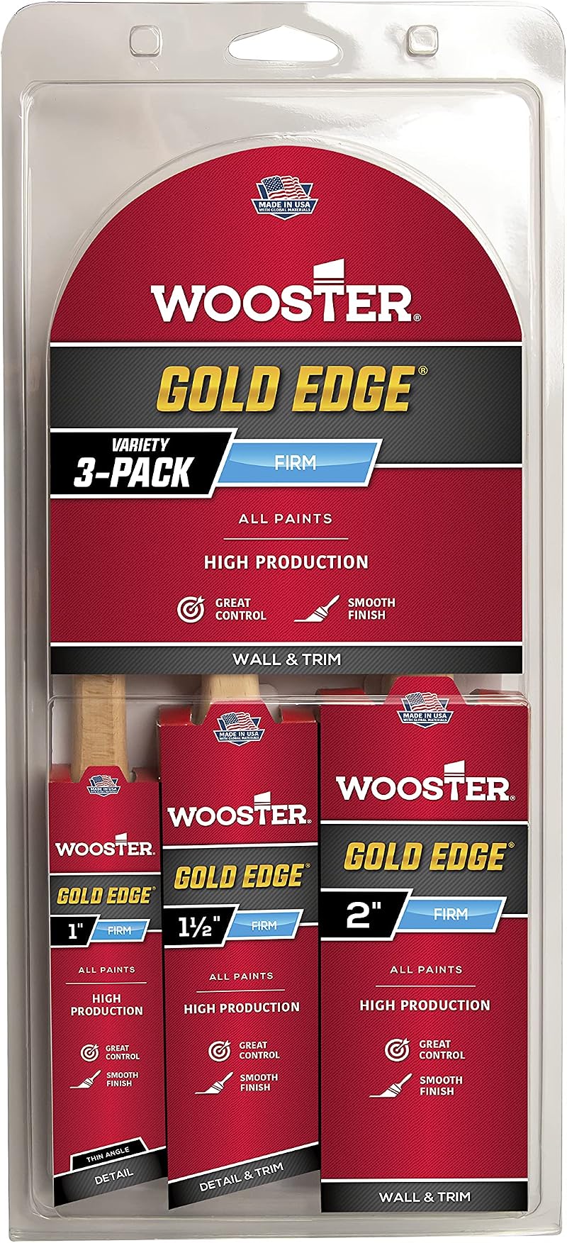 Wooster 5239 Gold Edge Wall Brush 3 Pack Polyester White 2.54cm