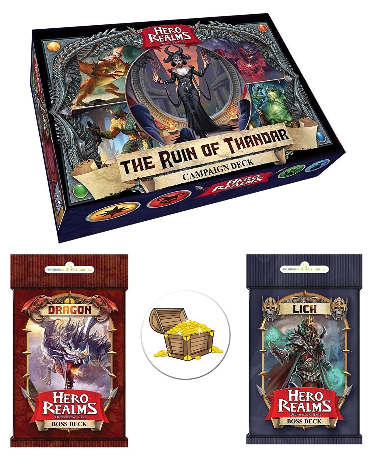 Card Games Bundle Of Hero Realms Card Game Ruin Of Thandar Campaign Deck Dragon And Lich Boss Decks Plus A Cool Treasure Chest Button Mixed Toys Games