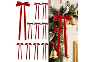 SENJIE 10Pcs Large Velvet Christmas Tree Bows, 20in x 8in Premade Vintage Ribbon Tree Topper Bows Ornaments for Staircase Garland Wreath Holiday Home DIY Crafts Decorations, Red