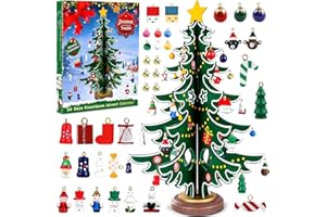 Christmas Advent Calendar 2025 Tabletop Wooden Christmas Tree with 36 Ornaments 24 Days Countdown Advent Calendar Wooden Chri