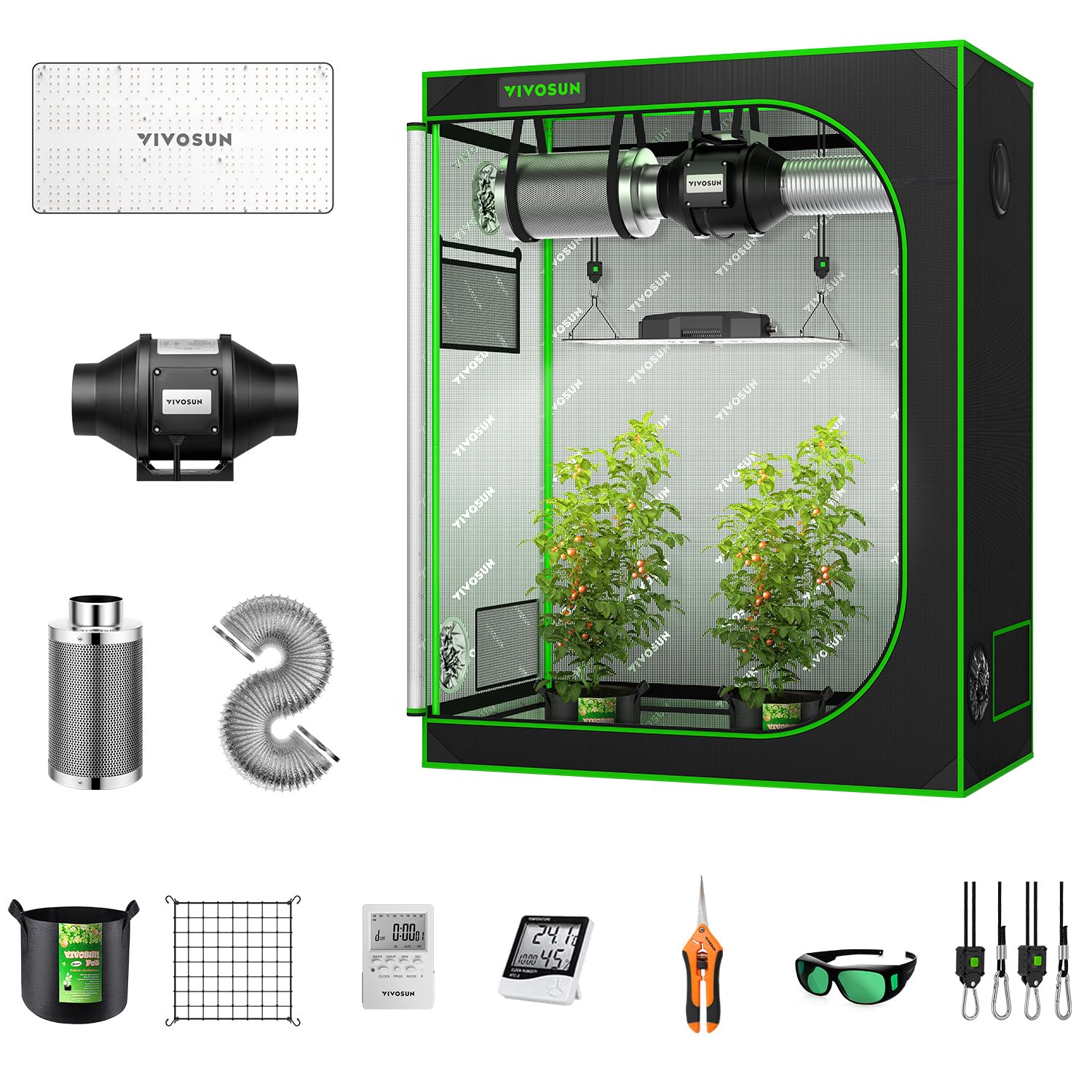 Photo 1 of VIVOSUN GIY 4x2 Grow Tent Complete System, 4x2 ft. Grow Tent Kit Complete with 4 Inch Inline Fan Package, VS2000 LED Grow Light, Temperature Humidity Monitor, Netting, Grow Bags, Pruning Shear & Timer