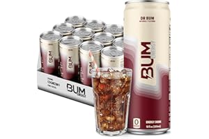 BUM ENERGY BUM Sugar-Free Energy Drink, Dr BUM - Lightly Carbonated & No Artificial Colors, Natural Caffeine & Citicoline for Energy & Focus, Brain Boost & Workout Sports Beverage - 12 oz, 12-Pack