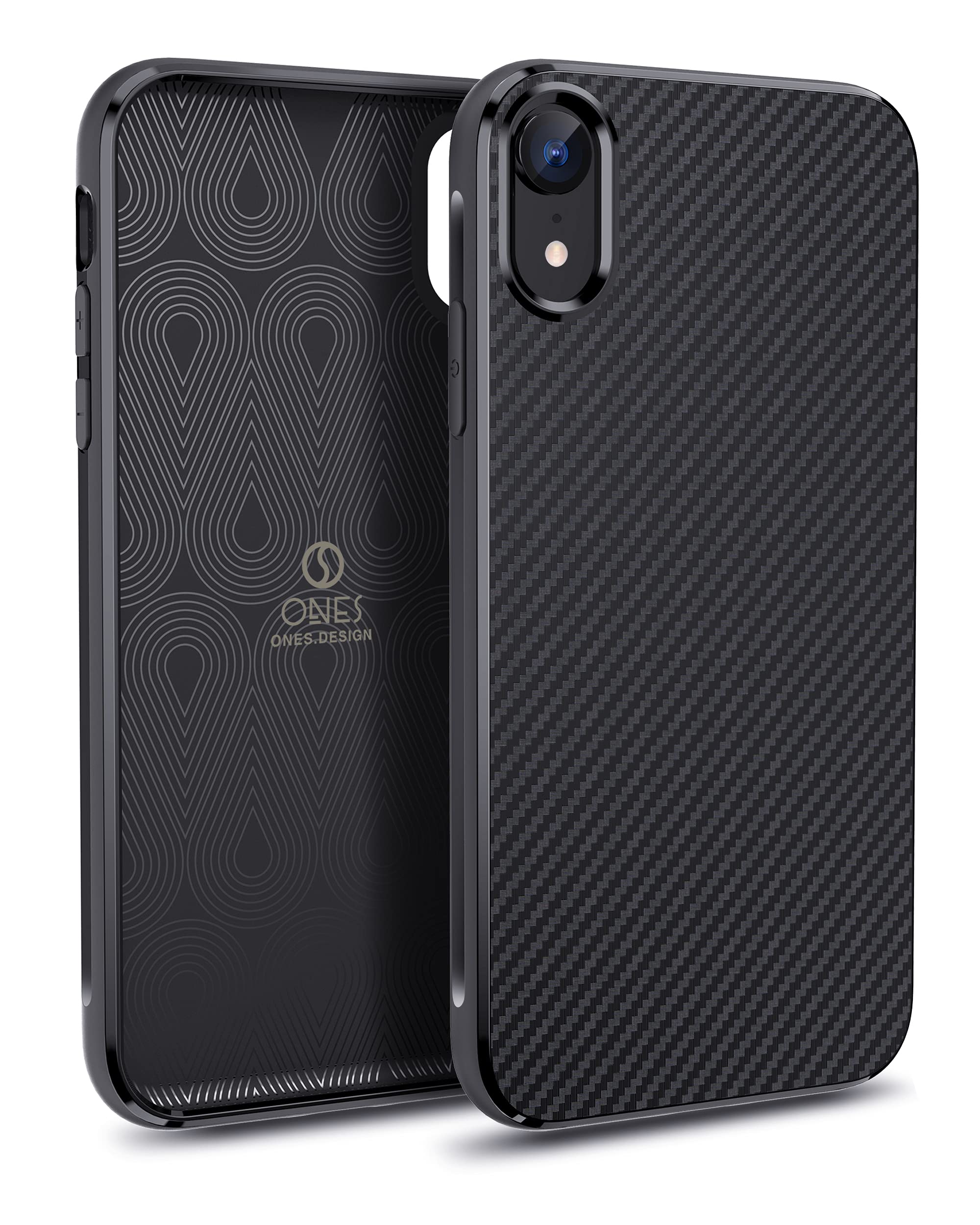 ONES Case for iPhone XR · Carbon Fiber Texture [Fingerprint Prevention][Camera ＆ Screen Protection][Impact Absorption][Non-Slip] · Lightweight Thin Cover
