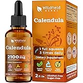 WILDFIELD HERBS 2 Oz CalendulaRoot Drops Tincture Extract 2000mg (Calendula officinalis) Herbal Supplement 84 Servings, Alcohol-Free Tincture