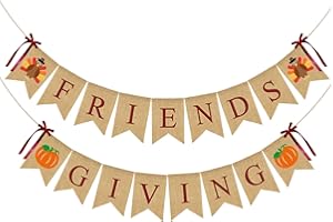 LEESKY Friendsgiving Burlap Banner ThanksGiving Burlap Banner, Happy Friendsgiving Banner Friendsgiving sign for Thanksgiving Friendsgiving Party Decorations