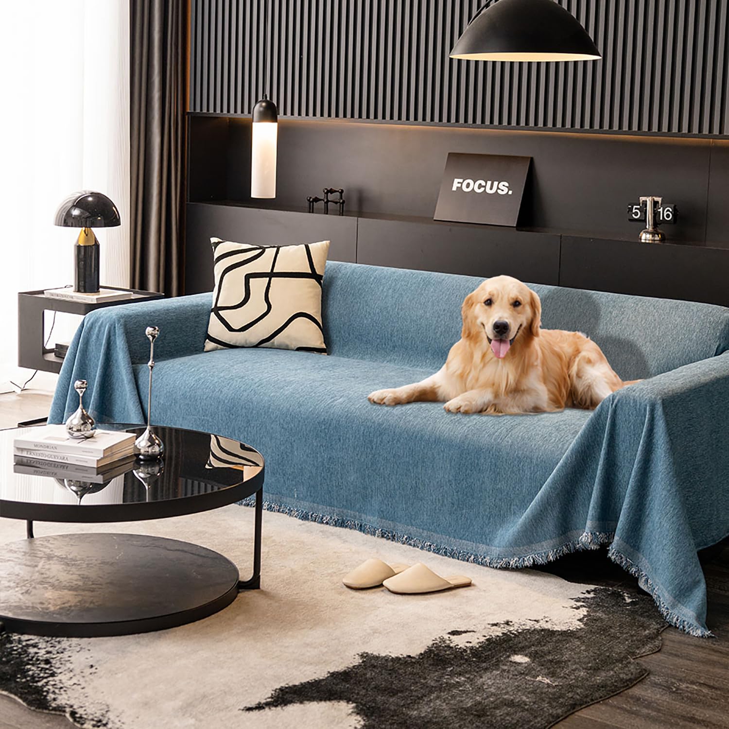 Photo 1 of 100% Waterproof Sofa Covers for Pets Washable Couch Covers Dogs Cats Sofa SlipCover for 3-4 Cushion Couches Sectional Couches Furniture Protector Covers for Living Room(Blue,71" x 134")