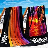 VOOVA & MOVAS 2PC Beach Towels, 33" X 65",100% Cotton, Lightweight Pool Towels for Men and Women - Soft and Absorbent Swim Towels for Adult | Teens, Palm Sunset & Stripe Set
