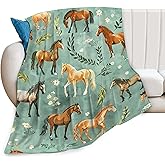 Horse Blanket Cute Horses Flowers Decor Throw Blanket Gifts for Girls Boys Animal Lover Couch Bedding Super Warm Soft Plush Lightweight Fleece Flannel Blanket for Kids Adults Men Women 50"X40"