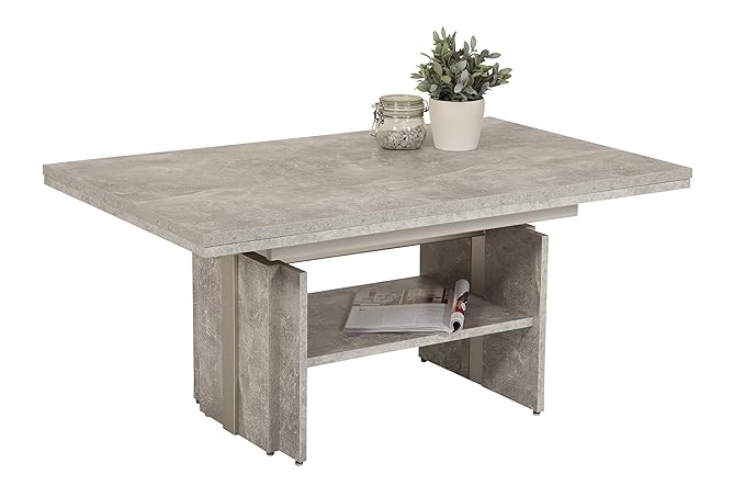 Couchtisch Jerome, Holzwerkstoff Dekor Beton-Optik, ausziehbar+höhenverstellbar mit Lift, 110-177x68x53-69 cm