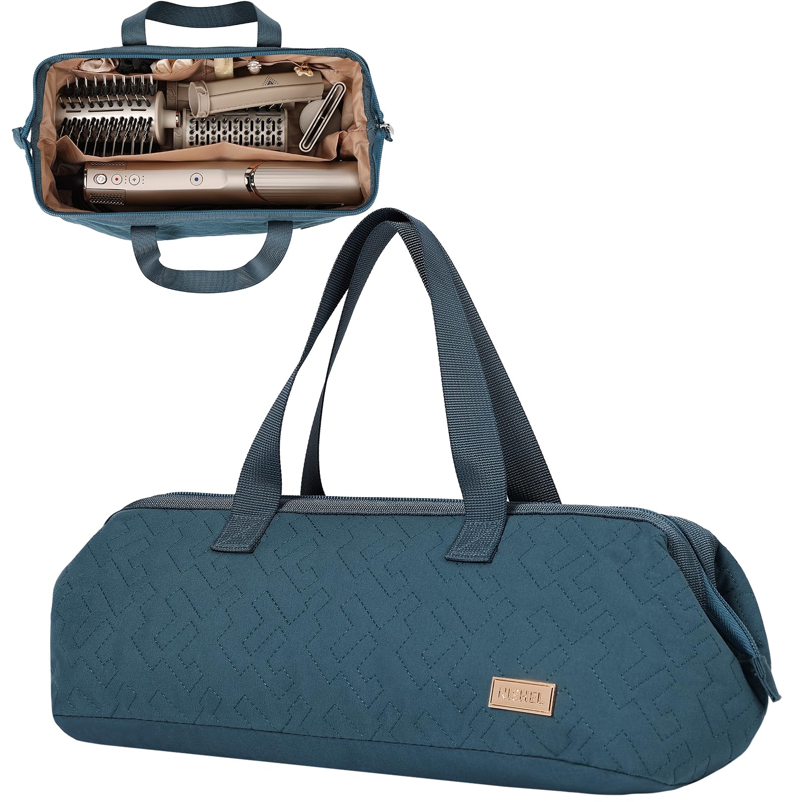 Photo 1 of NISHEL Hair Tools Travel Carrying Bag, Portable Hair Air Wrap Dryer Case, Hair Dryer/Curling Iron/Airstraight Attachment Organizer, Lake-Blue