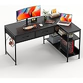 CAIYUN L Shaped Computer Desk with 2 Drawers, 39 Inch Office Corner Desk with 2 Storage Shelves, Working Table Study Table fo