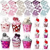 ShinyMatch 6 Pairs Valentine's Day Cupcake Socks Fuzzy Sock with Cupcake Card DIY Gift Slipper Stockings for Winter Women Men