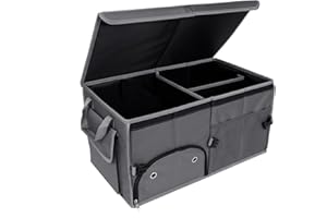 AOKJOY Car Trunk Organizer with Lid Car Storage Organizer Collapsible Multi Compartment Car Organizerwith shoe bag for SUV(Gray)