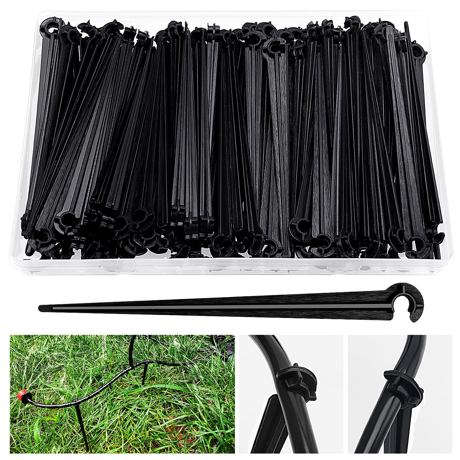 VooGenzek 100 PCS Irrigation Drip Support Stakes, Drip Tubing Stakes, C Shape Fixed Stems Holder, for 4/7mm Hose Watering System, for Vegetable Gardens, Plants or Flower Beds
