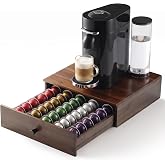 INSAGO Acacia Wood Nespresso Pod Holder Drawer for 40Large or 64 Small Pods | Nespresso Pods Holder With Smooth Slide Rail, Sturdy Acacia Wood Top And Spacious 5-Row Storage, No Assembly Required