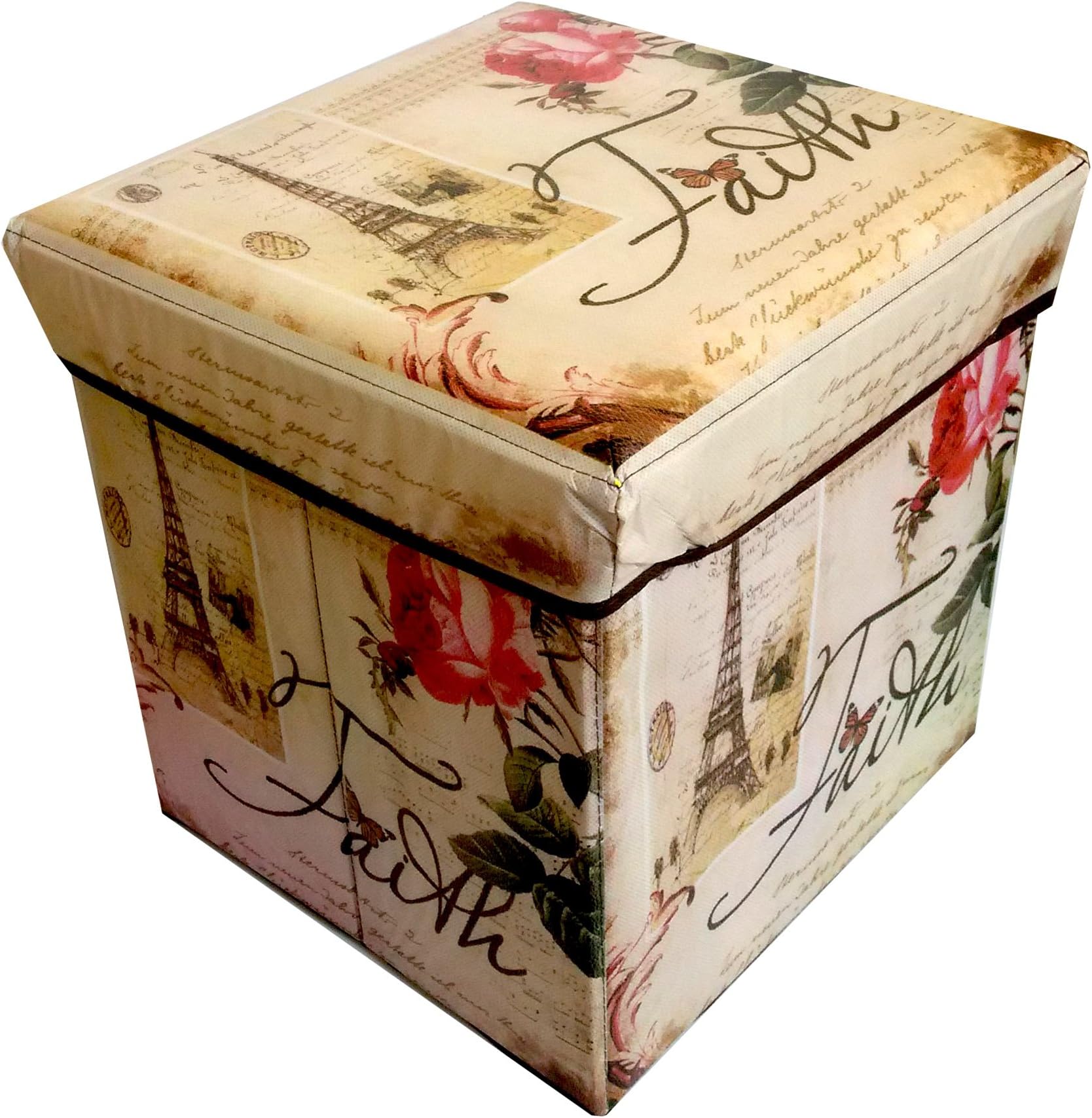 DI GRAZIA Leather Cube Footrest Sitting Stool Storage Organizer Box for House Uses