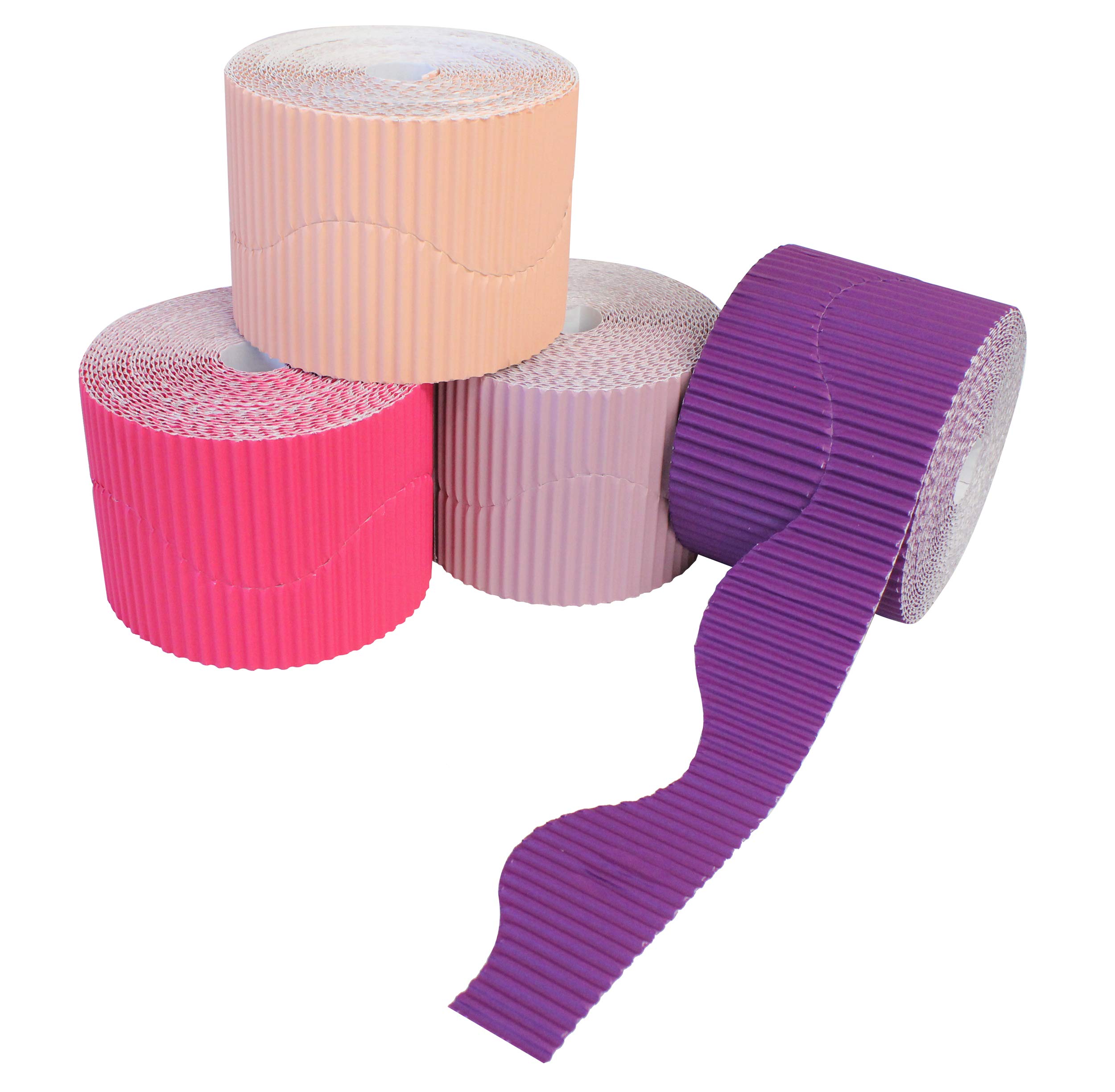 Bright Ideas Corrugated Border Rolls for School Displays, Purple/Pink Assortment, 4 Pack, 57mm x 7.5m (15m When Split), BI7869 — image 1