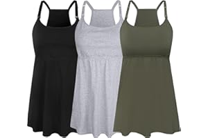 SUIEK 3 Pack Maternity Nursing Tank Tops with Bralette Cotton Breastfeeding Camisole