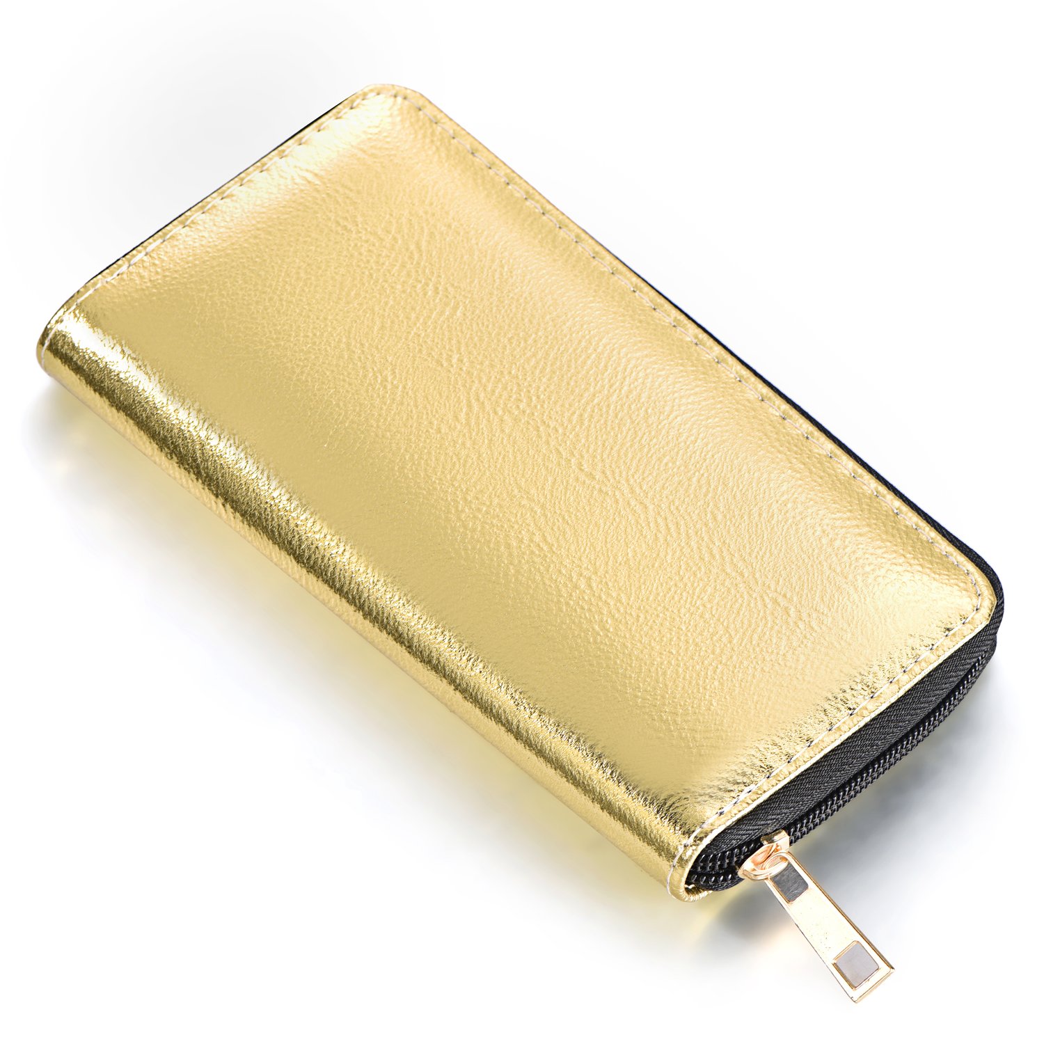 DonDon Ladies' Metallic Look Purse with Zip - Money Pouch Soft in Gold 7.87" x 3.94" x 0.98" — image 1