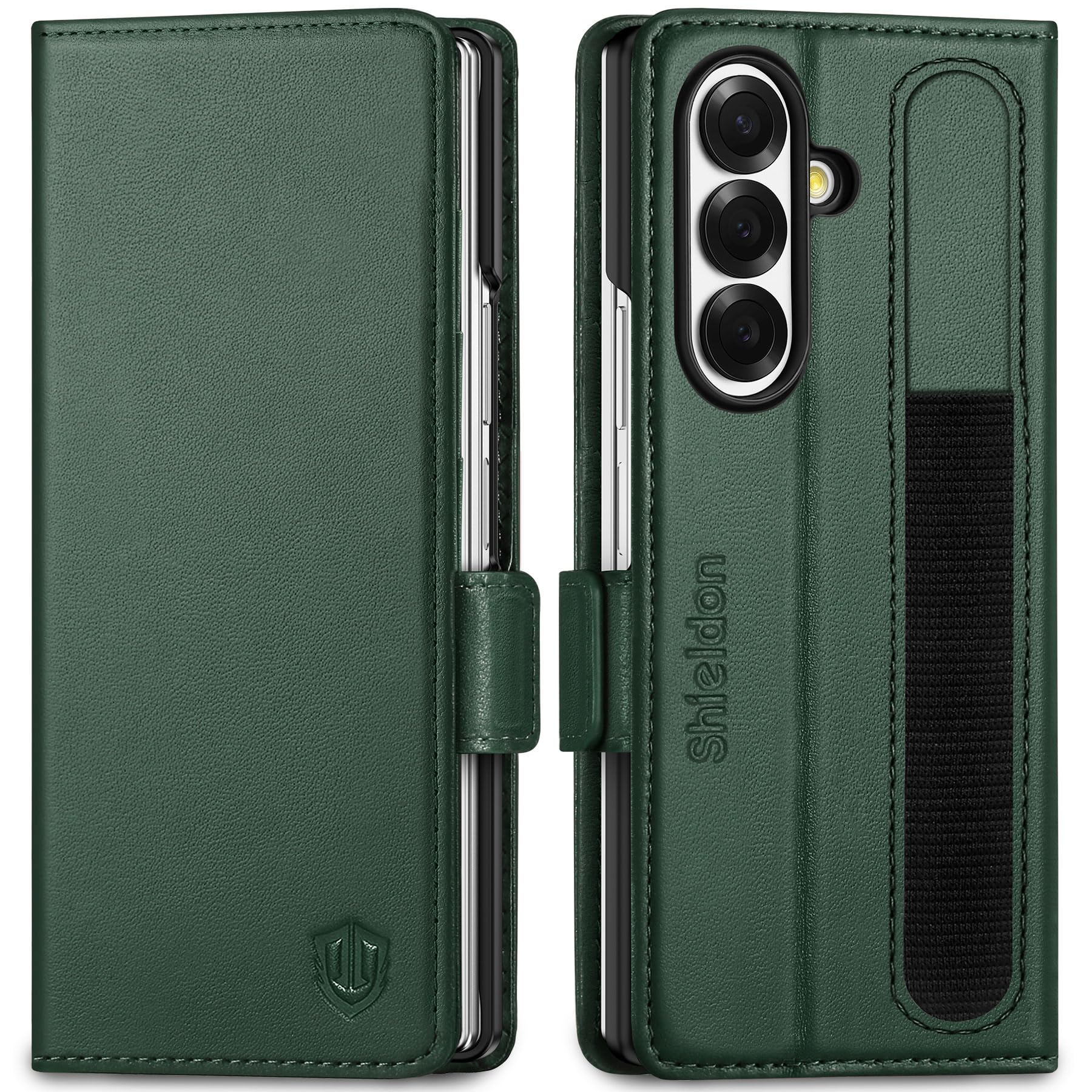 Photo 1 of SHIELDON Case for Galaxy Z Fold7 8.0", Genuine Leather Magnetic Wallet Case, RFID Blocking Card Holder Kickstand Shockproof Cover Compatible with Galaxy Z Fold 7 2025 - Midnight Green
