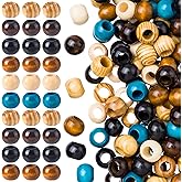 SmallCat 60 PCS Large Hole Wooden Beads, Vintage Round Natural Wood Hair Bead, 6 Colors Wooden Loose Spacer Beads for Macrame Necklace Bracelet Hair DIY Craft Handmade Decor (19 x 15 mm)