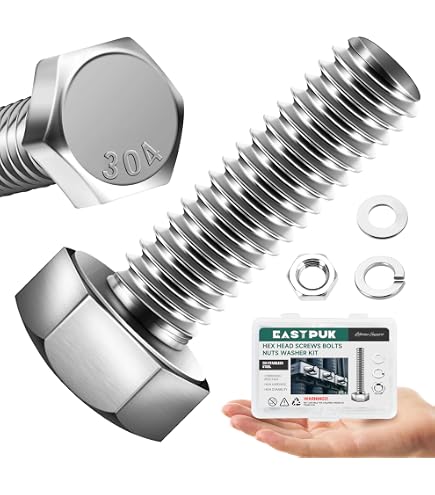 Pro Bamboo Kitchen 8-Set Stainless Steel Carriage Bolts – 5/16-18 X 3/4 Inch With Nuts & Washers, Self-Locking Nylon Lock Nuts