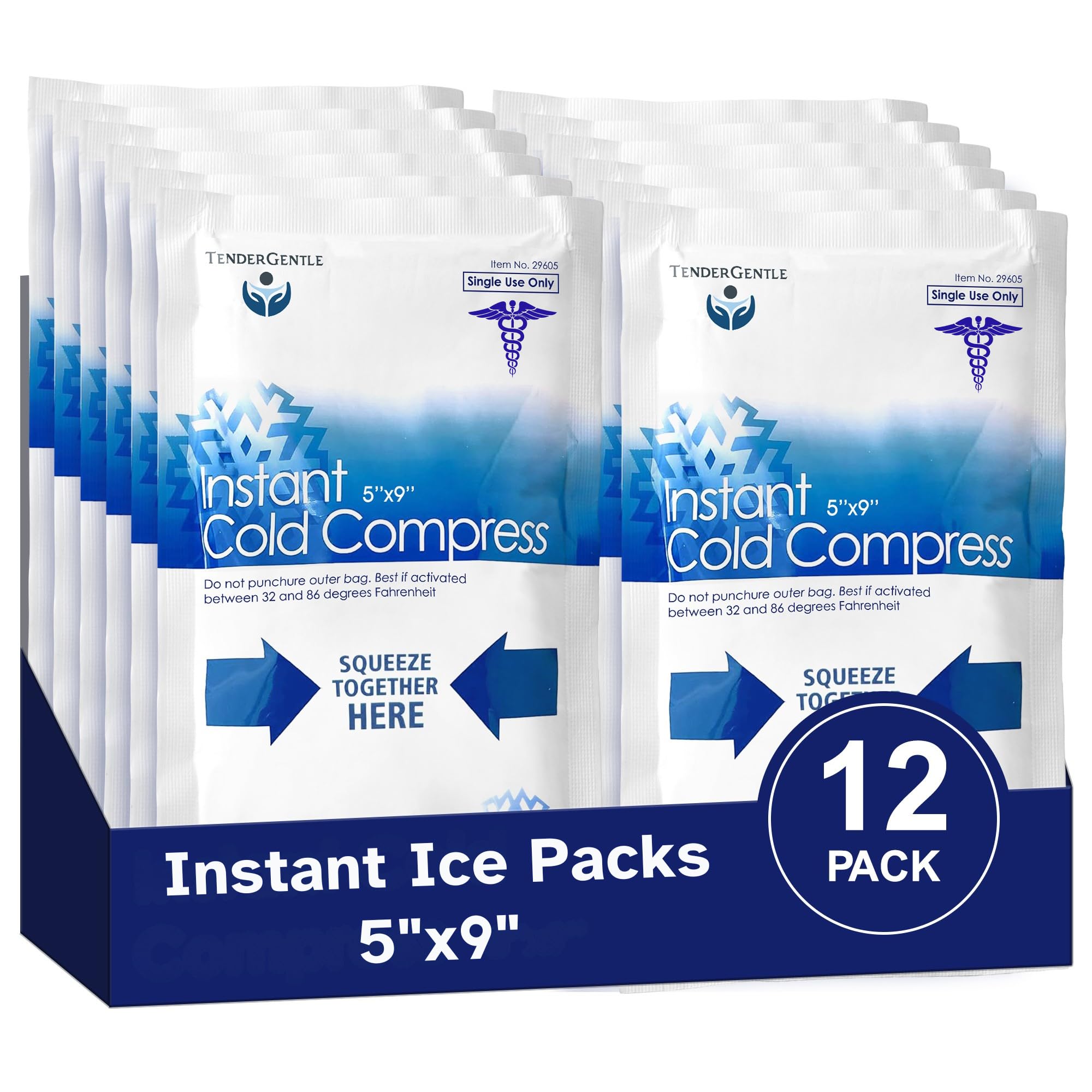 Photo 1 of Instant Ice Packs for Injuries (5" x 9") - 12 Pack of Disposable Cold Compress Ice Packs for Sprains, Strains, Contusions, Minor Burns, Toothaches, and More