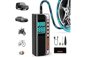 ASPERX Tire Inflator Portable Air Compressor, 160PSI & 4X Faster Portable Air Pump for Car Tires,Cordless Air inflator with Digital Pressure Gauge,Tire Pump with LED Light for Car Bike Motor Ball