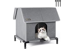 MIU COLOR Large Outdoor Cat House, Weatherproof Elevated Shelter for Outdoor & Feral Cats, Insulated Cat House with Removable Soft Mat, Easy Assembly, 17.1"x15"x16.6"