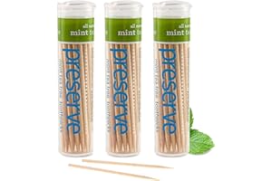 Preserve Toothpicks Refreshing Natural Mint Tea Tree Flavored Toothpicks for Fresh Breath Teeth & Gums - Sustainably Harvested Birch Wood - 3 Travel Cases (105 Picks)
