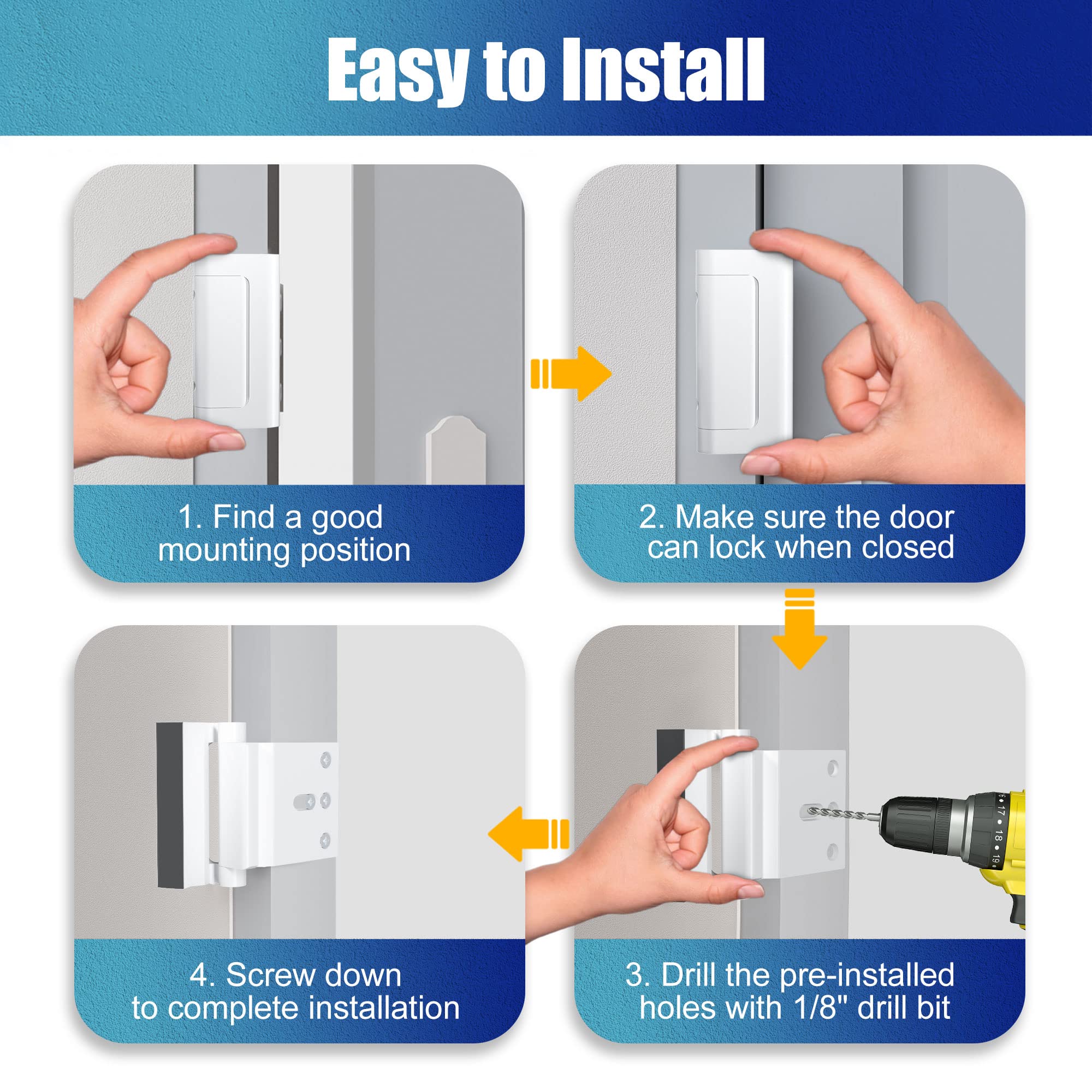 Door Reinforcement Lock Withstands 800lbs of Force - White Extra Proof Door Lock for Kids Safety with 8 Screws Prevents Unauthorized Entry, Add a Door Security Lock for Home Safety & Privacy
