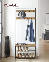 VASAGLE Coat Rack Hallway Cabinet with Bench and Shoe Rack 175 cm Walnut view 2