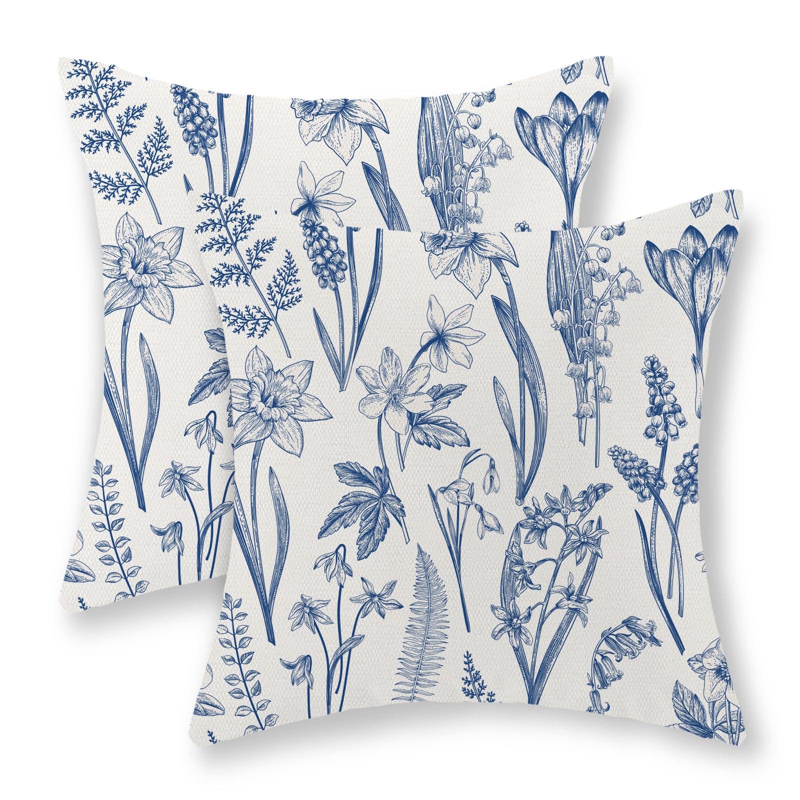 Photo 1 of JEFERSO Navy Blue Floral Pillow Covers 20x20 Inch Set of 2 Spring Leaf Plant Throw Pillows Wildflower Herbs Botanical Decorative Pillowcase Farmhouse Cushion Case for Couch Sofa Outdoor Decor