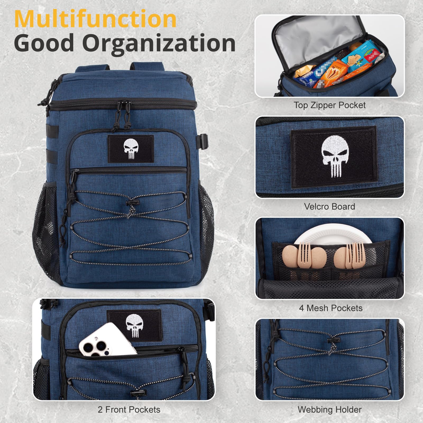 Taktischer Kühlrucksack – 25L Isolierter Rucksack, Auslaufsicher & Robust – Großer Lunch-Rucksack, Wasserdichter Eisrucksack für Männer, Frauen, Arbeit, Tagesausflüge, Camping, Strand & Wandern 7