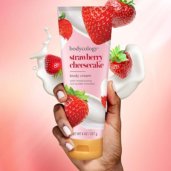 BODYCOLOGY SHEA BUTTER BODY CREAM, STRAWBERRY CHEESECAKE, 8 OZ