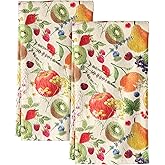 Miss Adola Flour Sack Kitchen Towels - Set of 2 Cotton Dish Towels with Hanging Loop Decorative 16x26 Inch Absorbent Cute Design for Housewarming Gifts, Fruits
