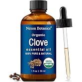 Organic Clove Essential Oil 1 Fl Oz - Pure, Undiluted for Teeth and Gums | Soothing Clove Bud Essential Oil for Sore Muscles, Skin, Hair Care &amp; Toothache - Natural Source of Eugenol - Nexon Botanics