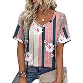 Zeagoo Womens Summer Tops Short Sleeve Casual Shirts Floral Tee Trendy 2026 Basics V Neck Plain Tshirt