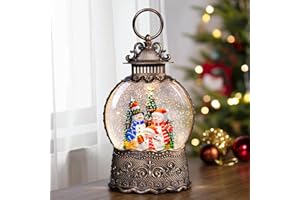 COZY-PAVILION Christmas Snow Globes Lantern with Music, Snowman Snow Globes with Swirling Glitter Effects, USB/Battery Powered with 6-Hour Timer, Christmas Decorations