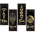 Qunclay 4 Pcs Rustic Boho Wall Decor Moon Phases Wall Art Witchy Room Decor Relax Soak Unwind Breathe Hanging Gothic Minimalist Pediments Farmhouse Moon Sign for Bathroom