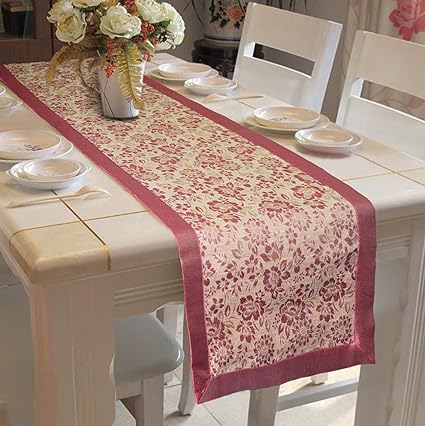 Lushomes Pink Jacquard Design 4 Table Runner with Polyester Edge (Size: 16x72)