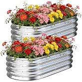 Tegarbed Galvanized Raised Garden Bed Outdoor, 4x2x1ft(2Pack) Metal Heavy Duty Planter Boxes for Gardening, Easy Assemble Bottomless Small Oval Plant Container Kit for Vegetable, Flower, Fruit, Silver