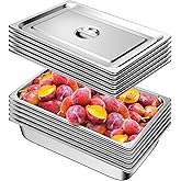 Hotel Pan with Lids 6 Pack Full Size 4" Deep Stainless Steel Steam Table Pan, Commercial Food Pans for Catering Buffet Chafing Dish Pans Metal Steam Tray (1/1 Full Size x 4 Inch Deep, 6 Pack)