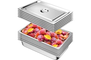 CHIEFINCH Hotel Pan with Lids 6 Pack Full Size 4" Deep Stainless Steel Steam Table Pan, Commercial Food Pans for Catering Buffet Chafing Dish Pans Metal Steam Tray (1/1 Full Size x 4 Inch Deep, 6 Pack)