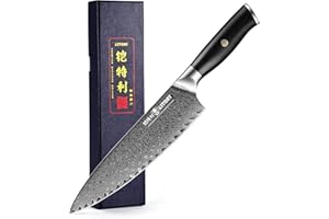 Kitory Damascus Chef's Knife 8", 10Cr15CoMoV HC Steel Cutting Core Cladded with 72 Layers Damascus Steel, Pakkawood Handle, P